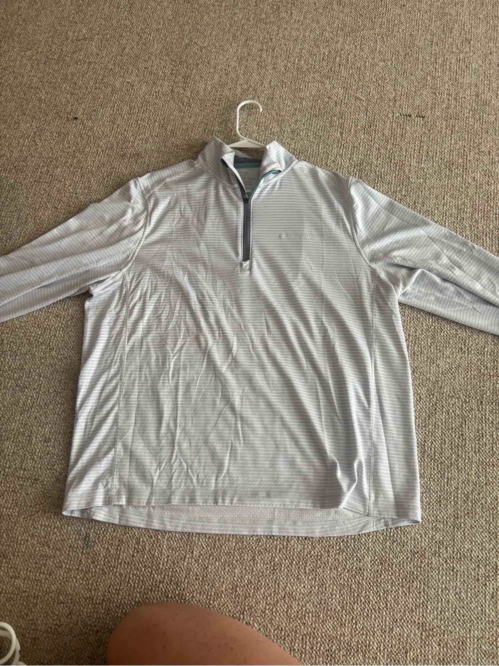 Light Gray Striped 1/4 Zip Pullover